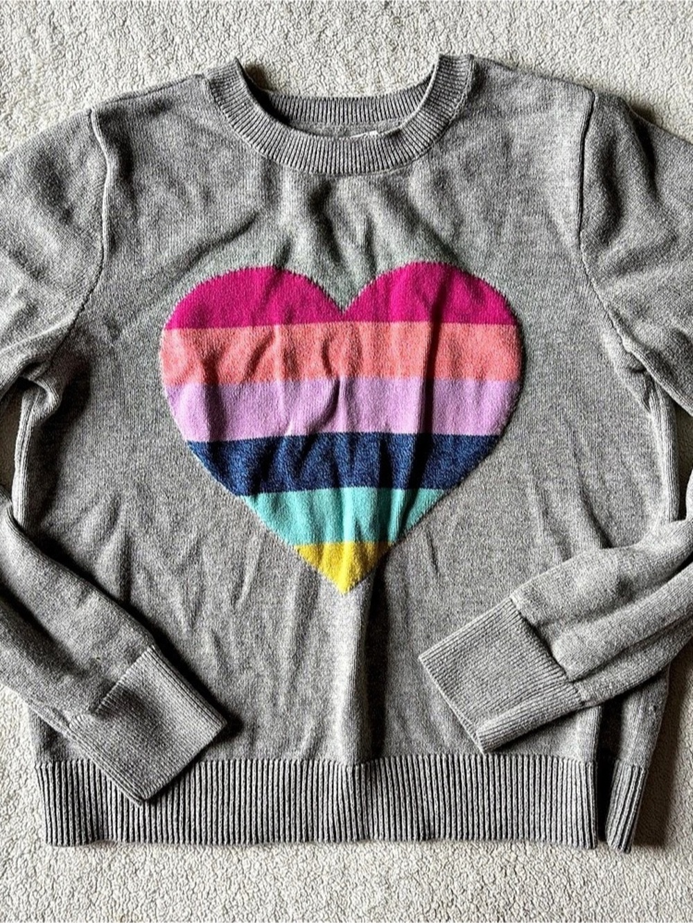 Gap Girls XL Sweater, Gray with Rainbow Striped Heart